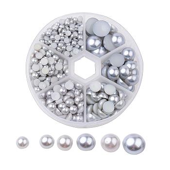 1Box ABS Plastic Imitation Pearl Dome Cabochons, Half Round, Gray, 4~12x2~6mm, about 690pcs/box
