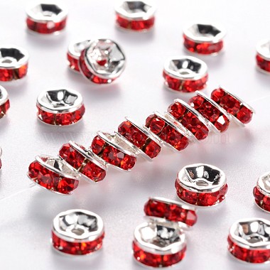 5mm Red Rondelle Brass + Rhinestone Spacer Beads