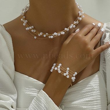 ensembles de bijoux en laiton et perles d'imitation pour femme(DQ9504-1)-2