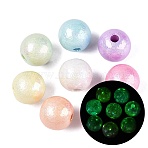 Luminous UV Plating Opaque Acrylic Beads, Iridescent, Textured Round, Glow in the Dark, Mixed Color, 15mm, Hole: 3.5mm(OACR-Q204-14)
