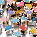 UV Plating Acrylic European Beads, with Enamel, Large Hole Beads, Mixed Color, Mushroom, Light Gold, 12x12x7mm, Hole: 4mm(OACR-N010-34LG)
