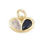 Brass Micro Pave Colorful Cubic Zirconia Charms, Leaf Charms, Golden, 8x11.5x3mm, Hole: 3mm(KK-E798-02F-G)