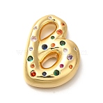 Brass Cubic Zirconia Pendants, Cadmium Free & Nickel Free & Lead Free, Letter A~Z Charms, Real 18K Gold Plated, Letter B, 30.5x23x6.5mm, Hole: 5x2.5mm(KK-M295-13G-B)