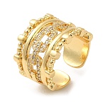 Rack Plating Real 18K Gold Plated Brass Hollow Oval Open Cuff Rings, with Cubic Zirconia, Long-Lasting Plated, Lead Free & Cadmium Free, Clear, Inner Diameter: 17.8mm(RJEW-B048-10G)