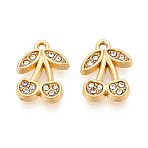 304 Stainless Steel Rhinestone Charms, Cherry Charms, PVD Vacuum Plating, Real 18K Gold Plated, 11x8.5x1.5mm, Hole: 1mm(STAS-N110-47G)
