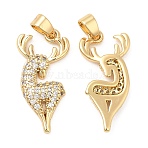 Brass Micro Pave Cubic Zirconia Pendants, Deer, Real 18K Gold Plated, 21x12x3mm, Hole: 3.5x2.5mm(KK-P236-16G)