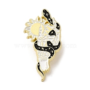 Snake & Flower Enamel Pins, Totem Badge, Golden Alloy Brooch for Backpack Clothes, Black, 30x15x1.5mm(JEWB-P030-D05)