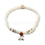 White Jade Bodhi Root Beaded Stretch Bracelet, Buddha Mala Beads Bracelet with Cinnabar Lotus Pod Charm, 35.4cm(BJEW-B080-01)