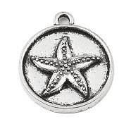 DIY Alloy Pendants, Flat Round with Ocean Series, Starfish, 20x17x2.5mm, Hole: 1.8mm(PALLOY-D017-01E-AS)
