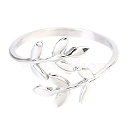 304 Stainless Steel Leaf Cuff Rings, Open Rings, Stainless Steel Color, US Size 8, Inner Diameter: 18mm(X-STAS-H142-01P)