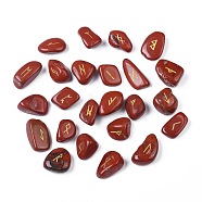 Natural Red Jasper Carved Beads, Tumbled Stone, Healing Stones for Chakras Balancing, Crystal Therapy, Meditation, Reiki, Divination Stone, Nuggets with Runes/Futhark/Futhorc, No Hole/Undrilled, 22~30x16~23x8.5~12.5mm, 25pcs/set(G-M366-06)