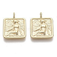 Brass Pendants, Nickel Free, Square with Angel, Real 18K Gold Plated, 17x13.5x3mm, Hole: 1.8mm(X-KK-R130-030-NF)
