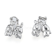 Brass Charms, Cadmium Free & Nickel Free & Lead Free, a Pair of Rabbits, Real Platinum Plated, 14x5.5x4mm, Hole: 2mm(KK-N216-570P)