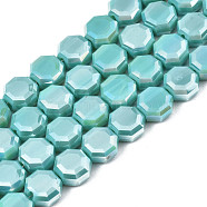 Electroplate Opaque Solid Color Glass Beads Strands, AB Color Plated, Half Plated, Faceted, Octagon, Medium Turquoise, 7~8x7~8x4mm, Hole: 1.2mm, about 72pcs/strand, 20.47 inch(52cm)(EGLA-N002-27-A03)