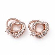 Brass Micro Pave Clear Cubic Zirconia Pendants, Heart with Ring Charms, Rose Gold, 17mm, Hole: 8mm(KK-E068-VC473)