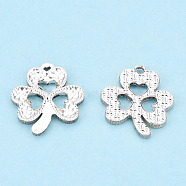 925 Sterling Silver Charms, Clover, Silver, 13.5x12.5x1.5mm, Hole: 1mm(STER-T006-09)