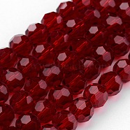 Transparent Glass Bead Strands, Imitate Austrian Crystal, Faceted(32 Facets), Round, Dark Red, 8mm, Hole: 1mm, about 70~72pcs/strand, 20~20 inch(X-GLAA-G013-8mm-97)