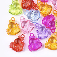 Transparent Acrylic Bunny Pendants, Rabbit with Carrot, Mixed Color, 32x24x12mm, Hole: 3.5mm, about 140pcs/500g(TACR-S133-054)