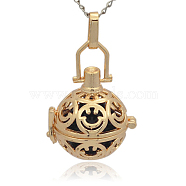 Golden Tone Brass Hollow Round Cage Pendants, with No Hole Spray Painted Brass Round Ball Beads, Black, 35x25x21mm, Hole: 3x8mm(KK-J216-11G)