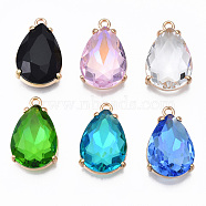 Glass Pendants, with Light Gold Brass Findings, Long-Lasting Plated, Faceted, Teardrop, Mixed Color, 21x13x7mm, Hole: 1.5mm(GLAA-S056-03)
