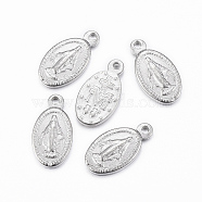 304 Stainless Steel Pendants, Oval with Virgin Mary, Stainless Steel Color, 12.5x6.5x1.5mm, Hole: 1mm(STAS-H400-34P)