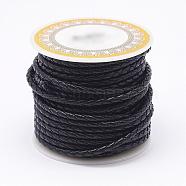 Braided Cowhide Leather Cord, Leather Rope String for Bracelets, Black, 4mm, about 5.46 yards(5m)/roll(NWIR-N005-01C-4mm)