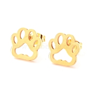 Ion Plating(IP) 304 Stainless Steel Stud Earrings, Dog Paw Prints, Golden, 12x11.5mm, Pin: 0.8mm(EJEW-C001-02G)