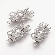 Box Clasps, Brass, Platinum Color, about 14mm wide, 30.5mm long, hole: 1.5mm(KK622)