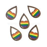 Rainbow/Pride Flag Theme Single Face Printed Aspen Wood Big Pendants, Teardrop Charm, Heart Pattern, 54.5x34x2.5mm, Hole: 1.8mm(WOOD-G014-02B)