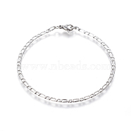 304 Stainless Steel Figaro Chain Bracelets, with Lobster Claw Clasps, Stainless Steel Color, 8-1/8 inch(20.5cm), 2.5mm(BJEW-E369-05P)