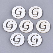 Natural Freshwater Shell Links Connectors, Flat Round with Letter, Letter.G, 14.5x1.5mm, Hole: 0.9mm(SHEL-S276-120G)