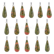 Unicraftale 16Pcs Natural Unakite Pendants, Teardrop Charm, with Stainless Steel Findings, Stainless Steel Color, 28~30x10~12mm, Hole: 6x4mm(G-UN0001-04)