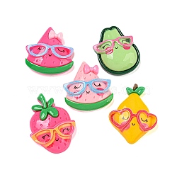 Opaque Resin Decoden Cabochons, Cartoon Fruit with Glasses, Mixed Shapes, Mixed Color, 27.5~32x22.5~24x6~7.5mm(CRES-I035-22)