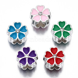 Alloy Enamel European Beads, Large Hole Beads, Cadmium Free & Lead Free, Silver, Flower, Mixed Color, 11.5x11.5x8.5mm, Hole: 4.5mm(MPDL-T005-005-RS)