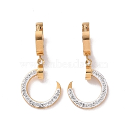 Crystal Rhinestone Crescent Moon Dangle Hoop Earrings, Ion Plating(IP) 304 Stainless Steel Jewelry for Women, Golden, 33mm, Pin: 1mm(EJEW-A082-03G)