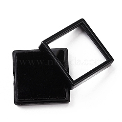 Square Plastic Diamond Presentation Boxes, Small Jewelry Show Cases, with Clear Acrylic Windows and Sponge Mat Inside, Black, 4.1x4.1x1.6cm, 7.5mm Deep, Inner Diameter: 35x35mm (OBOX-G017-01A)