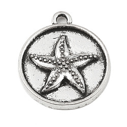 DIY Alloy Pendants, Flat Round with Ocean Series, Starfish, 20x17x2.5mm, Hole: 1.8mm(PALLOY-D017-01E-AS)