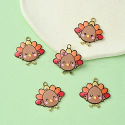 10Pcs 5 Style Cute Printed Alloy Pendants, Light Gold, Cadmium Free & Nickel Free & Lead Free, Turkey Charm, Tan, 26x26x2mm, Hole: 2mm, 2pcs/style(ENAM-YW0003-46A)