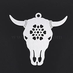 Aluminium Big Pendants, Laser Cut Big Pendants, Bull, Silver Color Plated, 52x57x1mm, Hole: 2.5mm(ALUM-T001-31S)