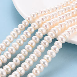 Grade AAA Natural Cultured Freshwater Pearl Beads Strands, Flat Round, 7.5~9x5~6mm, Hole: 0.5mm, about 64~65pcs/strand, 15.35 inch~15.55 inch(39~39.5cm)(PEAR-N015-01A)