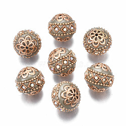 Handmade Indonesia Beads, with Metal Findings, Round, Light Gold, Dark Khaki, 19.5x19mm, Hole: 1mm(IPDL-E010-20-04)