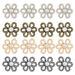 DICOSMETIC 16Pcs 4 Colors Flower Alloy Snap Lock Clasps with Plastic Imitation Pearl, Closure Sewing Fasteners for Garment Accessories, Mixed Color, 26x30x5mm, Hole: 4x6.5mm, 4pcs/color(FIND-DC0004-70)