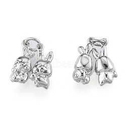 Brass Charms, Cadmium Free & Nickel Free & Lead Free, a Pair of Rabbits, Real Platinum Plated, 14x5.5x4mm, Hole: 2mm(KK-N216-570P)