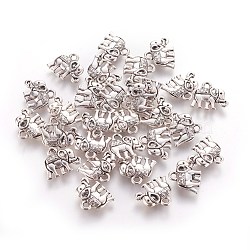 Vintage Elephant Charms, Tibetan Style Alloy Charms, Cadmium Free & Nickel Free & Lead Free, Antique Silver, 12x14x2.5mm, Hole: 1mm(PALLOY-ZN-47017-AS-FF)