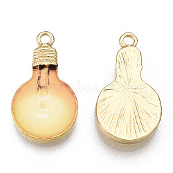 Printed Alloy Enamel Pendants, Lead Free & Nickel Free & Cadmium Free, Light Gold, Light Bulb Charm, Light Pattern, 22x12x2.5mm, Hole: 1.8mm(ENAM-N056-178-09)