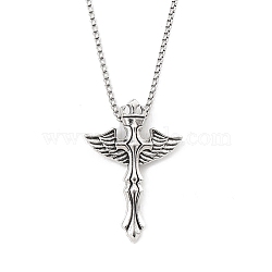 Zinc Alloy Cross Pendant Necklaces, 201 Stainless Steel Chains Necklaces, Stainless Steel Color, 23.62 inch(60cm), Cross: 49x35mm(NJEW-M211-06C-ASP)