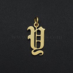 201 Stainless Steel Pendants, with Jump Ring, Old English, Letter, Laser Cut, Golden, Letter.Y, 17x9x1mm, Hole: 3mm(A-STAS-R111-JA566-Y)