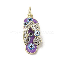 Brass Micro Pave Cubic Zirconia Pendants, with Enamel, with Jump Ring, Real 18K Gold Plated, Slipper
 with Evil Eye, Medium Purple, 20x8.5x5.7mm, Hole: 3.2mm(KK-E092-19G-02)