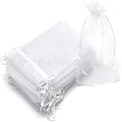 Organza DIY Craft Drawstring Bag, for Valentine Birthday Wedding Party Candy Wrapping, White, 9x7cm(PW-WG52D1B-01)