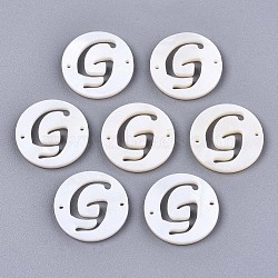 Natural Freshwater Shell Links Connectors, Flat Round with Letter, Letter.G, 14.5x1.5mm, Hole: 0.9mm(SHEL-S276-120G)